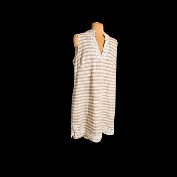 Eliza J Tan and White linen Striped Dress size 16 - Picture 1 of 5